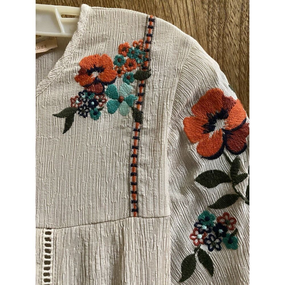 Gibson Latimer Sheer Ivory Womens S Boho Floral Embroidered Blouse Colorful - Picture 6 of 15